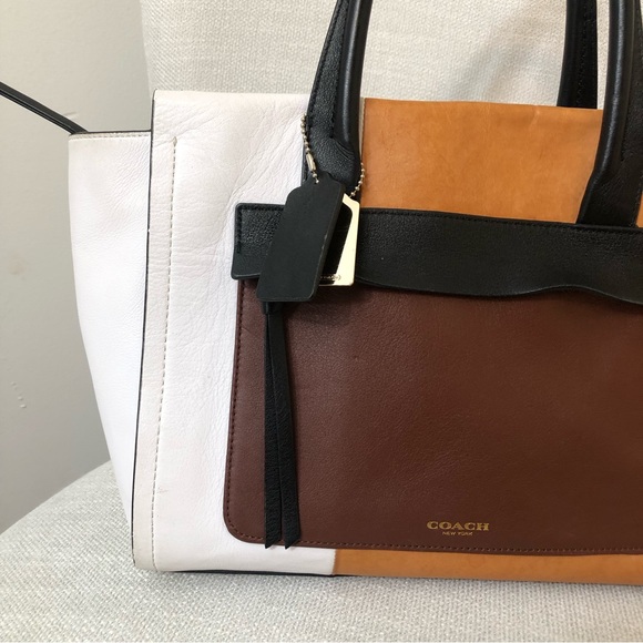 Coach Bleecker Brown Black White Colorblock Riley Carryall Tote Handbag - Picture 4 of 16